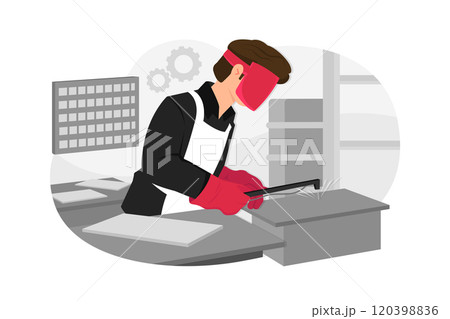 Man with welding helmet welding steel 120398836