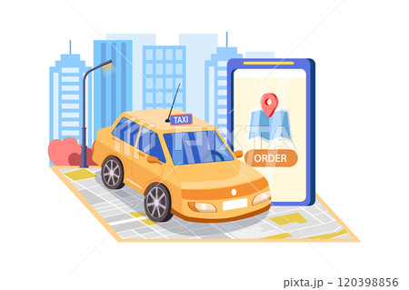 Smartphone with route and points location on a city map on the urban landscape background 120398856