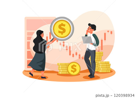 A couple studying about profits of stock market 120398934