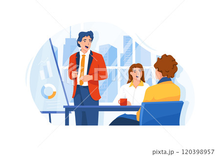 The businessman is giving a presentation about his project. The businessman is giving a presentation about his project. 120398957