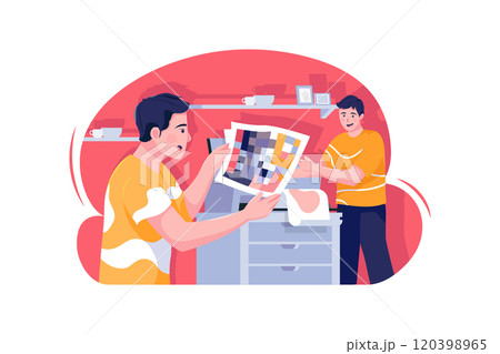 The publisher is checking the color palette in front of a colleague The publisher is checking the color palette in front of a colleague 120398965