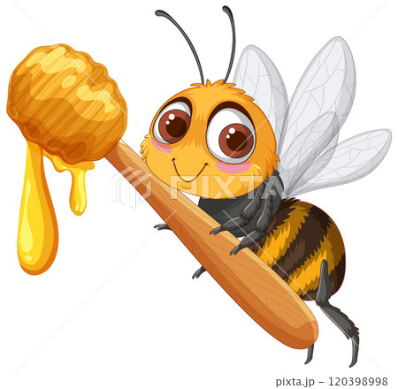 Cute Bee with Honey Dripping Spoon Cute Bee with Honey Dripping Spoon 120398998