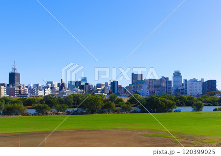 江戸川越し見る千葉県松戸市2024年11月 120399025