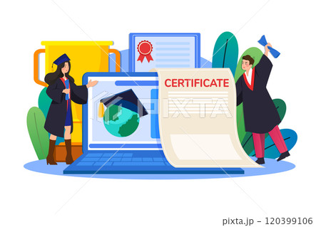 Graduating students and degree concept with academic staff symbols Graduating students and degree concept with academic staff symbols 120399106