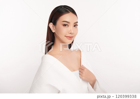 Beautiful young asian woman with clean fresh skin on white background, Face care, Facial treatment, Cosmetology, beauty and spa, Asian women portrait. 120399338