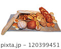 bread sliced and presented on a table  120399451