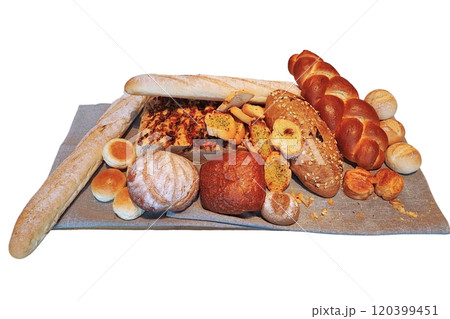 bread sliced and presented on a table  120399451