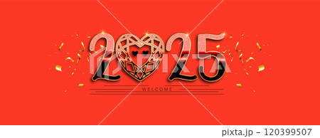 A cheerful and colorful design symbolizing the celebration of New Year 2025, filled with festive decorations and joy 120399507