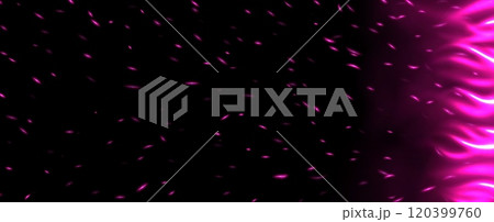 Pink flame with sparks, fire with flying cinder, abstract glowing embers, heat sparkles. 120399760