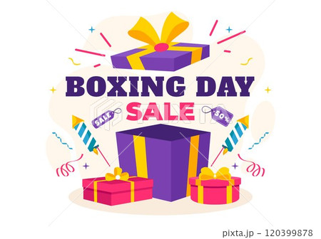 Boxing Day Sale Vector Illustration Featuring Discount Tags, Special Offers, Gift Boxes for Promotional Advertising Flat Cartoon Background Design 120399878