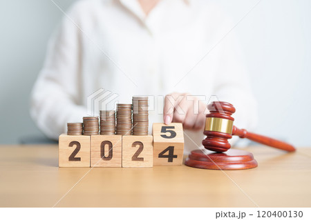 2024 end year to Happy New Year 2025 with judge gavel and money coins stack on desk. Law cost, lawyer, judgment, justice auction and bidding concepts 2024 end year to Happy New Year 2025 with judge gavel and money coins stack on desk. Law cost, lawyer, judgment, justice auction and bidding concepts 120400130