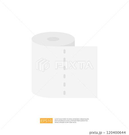 A simple illustration of a roll of toilet paper, showcasing its cylindrical shape and perforated sheets, commonly used for personal hygiene. A simple illustration of a roll of toilet paper, showcasing its cylindrical shape and perforated sheets, commonly used for personal hygiene. 120400644