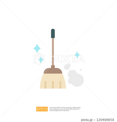 A simple illustration of a broom with a handle, adorned with sparkling effects, suggesting cleanliness and tidiness. A simple illustration of a broom with a handle, adorned with sparkling effects, suggesting cleanliness and tidiness. 120400658