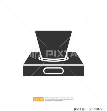 A simple graphic representation of a container placed on a base, likely depicting a cup or a small pot. 120400725