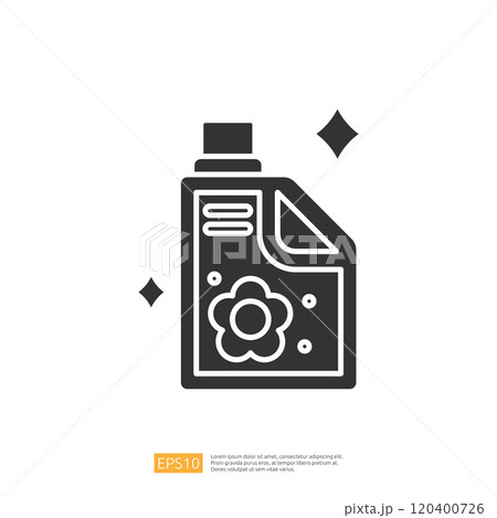 A stylized icon of a cleaning liquid bottle with a floral design, symbolizing cleanliness and freshness. 120400726