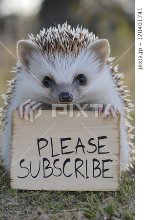 please subscribeと書かれた看板を持っているハリネズミ 120401741