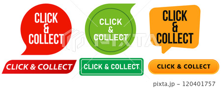 Click and collect internet advertisement website link commercial advertising stamp colorful badges emblem sticker label banner icon set design collection 120401757