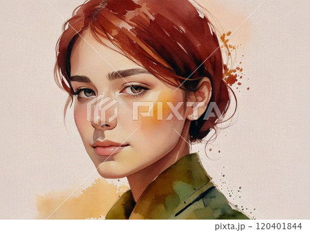 水彩タッチの女性アップイメージ 水彩タッチの女性アップイメージ 120401844