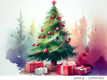 水彩タッチのクリスマスツリー 水彩タッチのクリスマスツリー 120401862