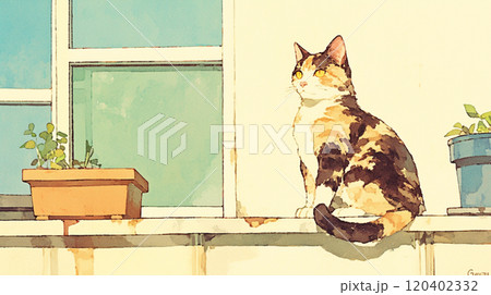 【風景・壁紙】家の縁でどこかを見つめる猫 【風景・壁紙】家の縁でどこかを見つめる猫 120402332