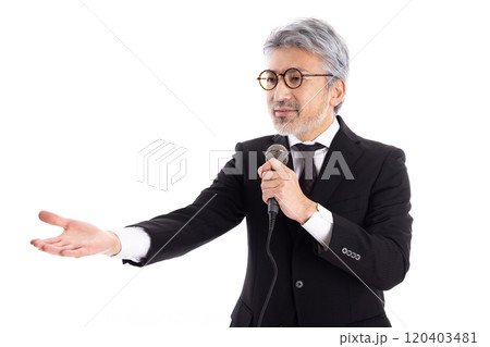 説明をするグレイヘアのビジネスマン 120403481