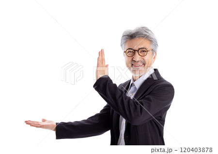 おすすめするグレイヘアの男性 120403878