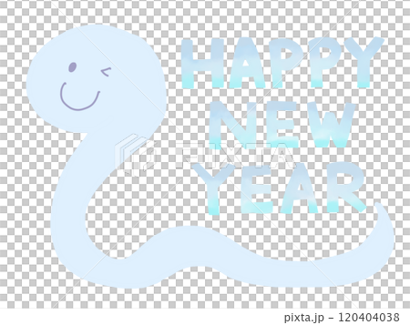 年賀状・ウインクしているかわいいヘビのイラスト素材 120404038