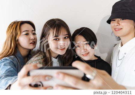 写真を撮る男女グループ 写真を撮る男女グループ 120404311