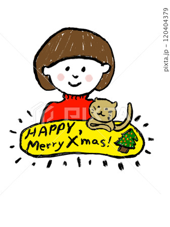 女の子と猫のクリスマスイラスト 120404379