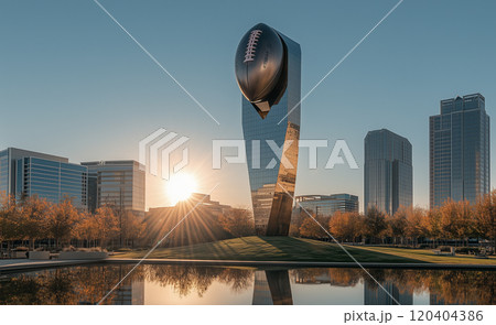 アメフトのボールの巨大なオブジェのあるビル アメフトのボールの巨大なオブジェのあるビル 120404386