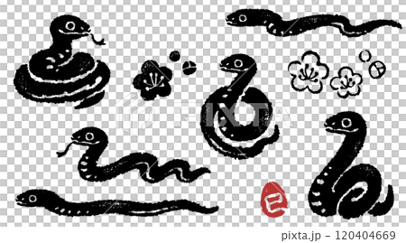 Year of the Snake stamp style illustration set 120404669