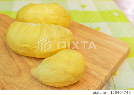 Durian is a famous fruit on wood background. 120404749