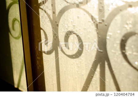 昭和を連想させる窓ガラスと屋外の鉄格子の影 昭和を連想させる窓ガラスと屋外の鉄格子の影 120404784