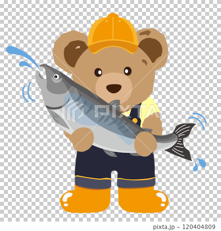 泰迪熊抱著鮭魚的插圖 120404809