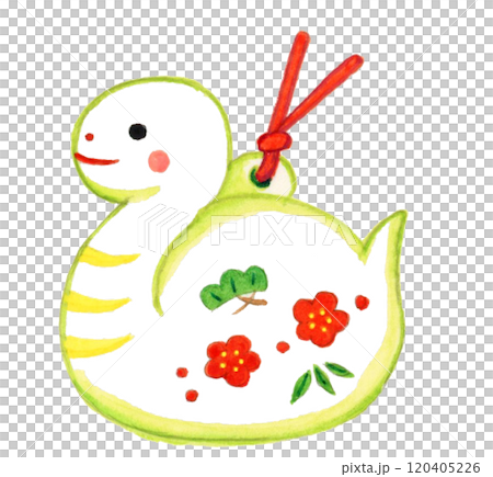 手描き水彩の巳年の土鈴のイラスト 120405226