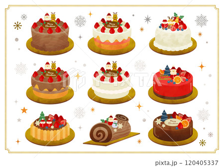 かわいいクリスマスケーキイラストセット かわいいクリスマスケーキイラストセット 120405337