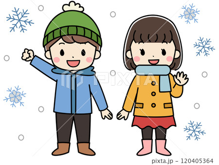 冬の雪の中でポーズをとる子供達のイラスト 冬の雪の中でポーズをとる子供達のイラスト 120405364