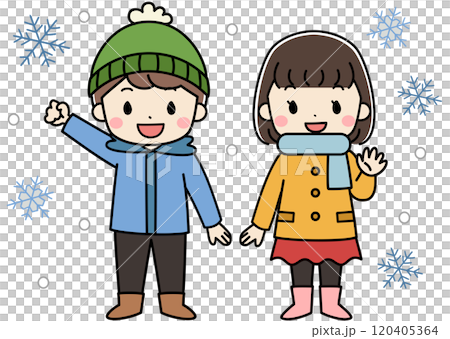 孩子們在冬雪中擺姿勢的插圖 120405364