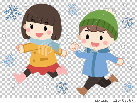 冬日雪地裡奔跑的孩子們插畫 冬日雪地裡奔跑的孩子們插畫 120405367