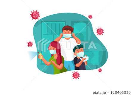 A family is protecting themselves from disease together. A family is protecting themselves from disease together. 120405839