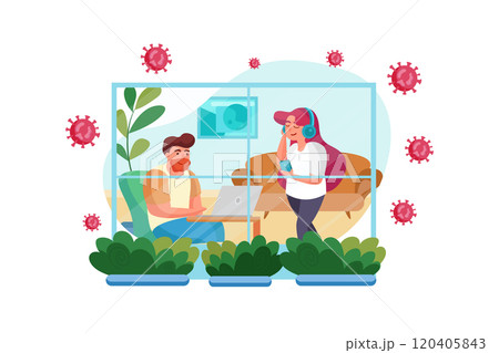 The couple is social isolation and working from home 120405843