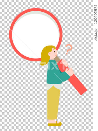 A woman with a magnifying glass and a doubt A woman with a magnifying glass and a doubt 120405973