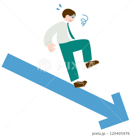 下向き矢印に焦るビジネスマンのイラスト 120405976