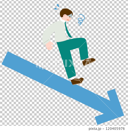 下向き矢印に焦るビジネスマンのイラスト 120405976