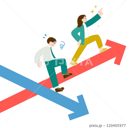 成功と失敗、上昇と下降　ビジネスマンのイラスト 120405977