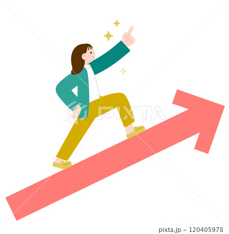 上がる矢印を駆け上がる女性会社員 120405978