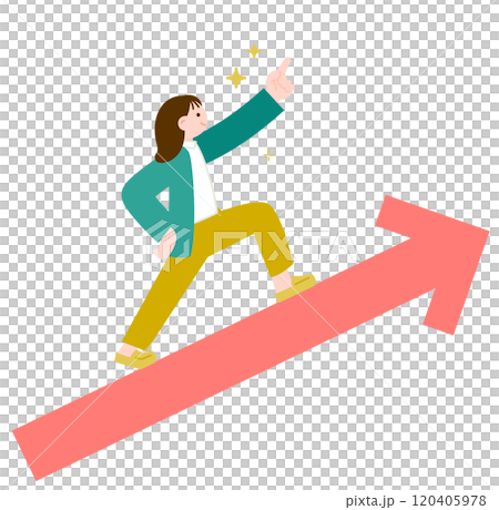 上がる矢印を駆け上がる女性会社員 120405978