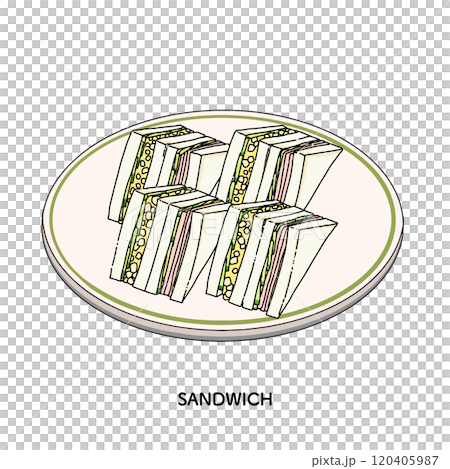 純喫茶のサンドイッチ　線画の手描きのイラスト 120405987