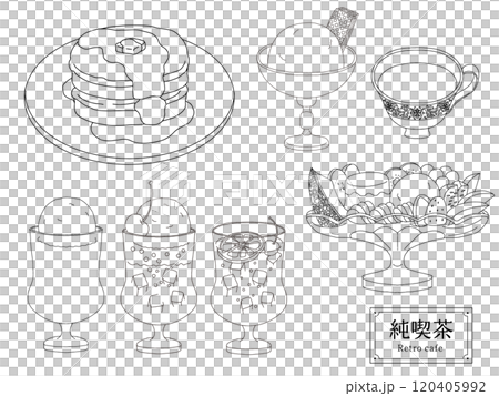 Pure coffee shop food set, hand-drawn line illustration Pure coffee shop food set, hand-drawn line illustration 120405992