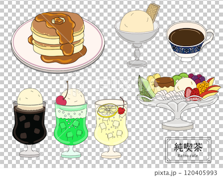 純喫茶のfoodセット 線画の手描きのイラストのイラスト素材
